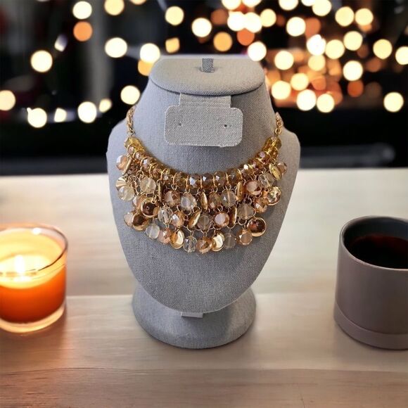 Amber Rose‎ Bib Necklace Gold Charm Statement Boho Fall Jewelry Y2K Piece - Picture 1 of 7
